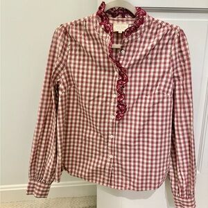 Sezane Red Checkered Button Down Shirt